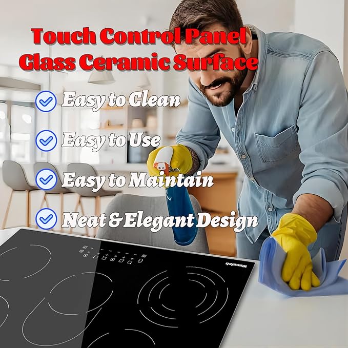 Electric Cooktop 30 Inch 5 Burners, Electric Stove Top 30 Inch, Glass Flat Top Ceramic Cooktop Stove, Built-In, Timer, Child Lock, 9 Power Levels, Black, 220-240V(No Plug), 8500W