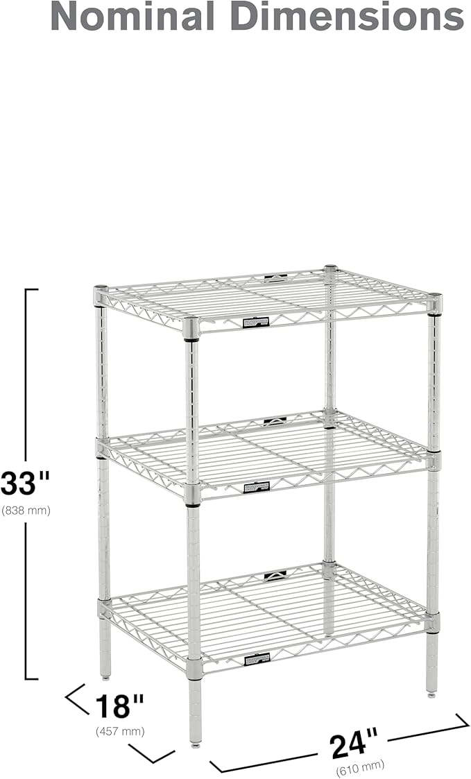 Metro Professional's Choice Commercial-Grade NSF Shelving Unit - Multipurpose Adjustable Wire Shelf for Home, Garage, Kitchen and More - 3 Shelves, 18" W x 24" L x 33" H - Chrome