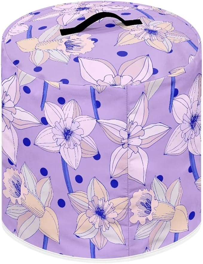TODIYADDU Purple Flowers Pressure Cooker Cover with Pocket Novelty Air Fryer Cover Dust Cover Insulated Kitchen Appliance Cover Protector for Pressure Cooker Accessories Presents