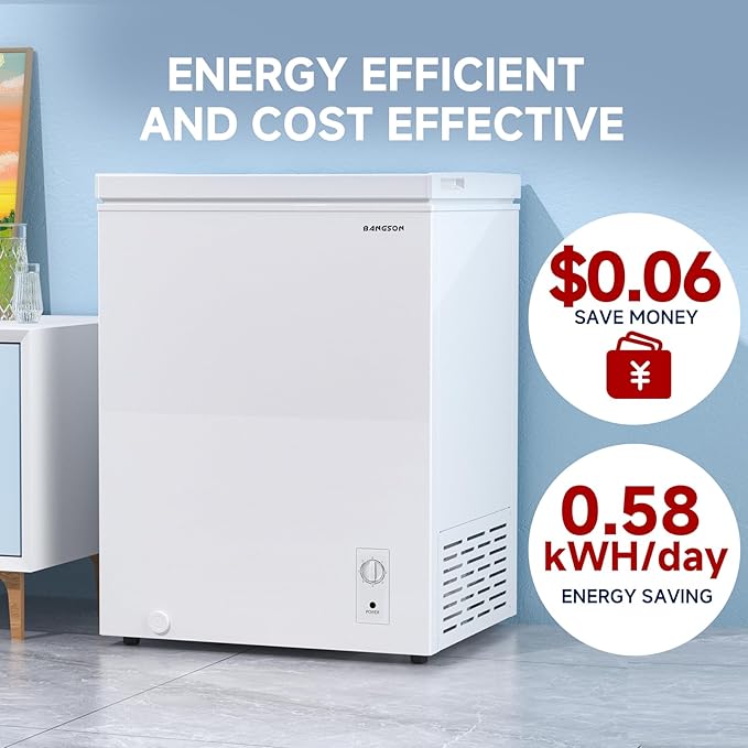 BANGSON Chest Freezer, Deep Freezer 5.0 Cu. Ft with Removable Basket, Adjustable Thermostat Mini Freezer, Ideal for Apartment/Kitchen/Office