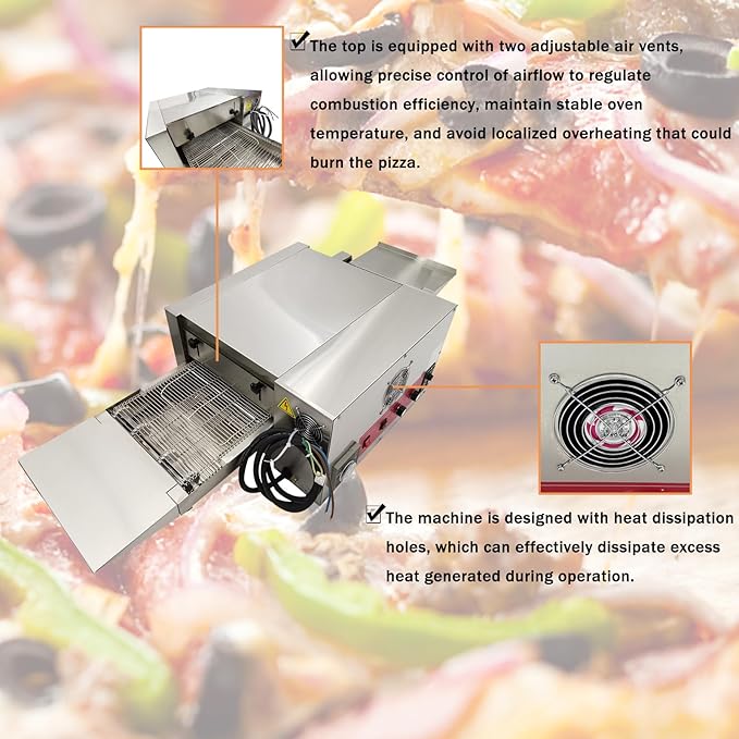 Countertop Pizza Oven Commercial Electric Baking Oven with Chain Type Conveyor for Pizzerias Cafes Fast-food Restaurants 12" Max Pizza Diameter 220V 6KW 1PH