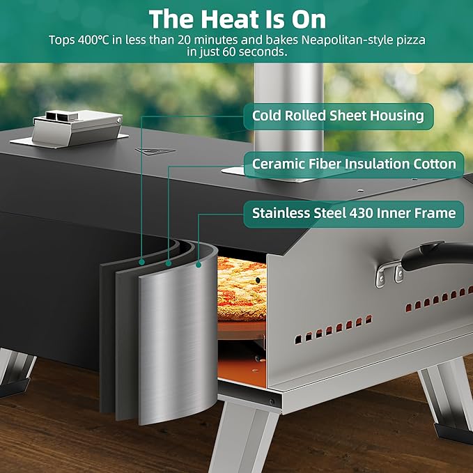 YITAHOME 12" Pizza Oven Outdoor, Wood Pellet Pizza Ovens with Rotating and Built-in Thermometer, Outside Pizza Stove with Peel, Stone and Recipes for Backyard Party Christmas Gifts