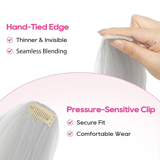 REECHO Clip in Hair Volumizer, Short Thick Clip in Hairpieces Adding Extra Hair Volume Extensions for Women with Thin Fine (Light Silver, 8 Inch(Pack of 2))