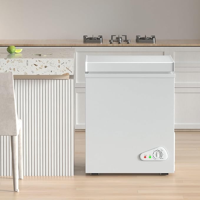 TABU 5.0 Cubic Feet Chest Freezer, Compact Freestanding Deep Freezer with 7 Level Adjustable Thermostat & Removable Basket,Top Opening, Low Noise(White, 5.0 Cu.Ft.)
