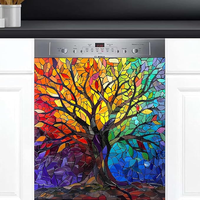 Dishwasher Magnet Cover Abstract Rainbow Tree of Life Front Dishwasher Cover Decoration Reusable Magnetic Door Cover Panel Decal Home Appliances Stickers Kitchen Refrigerator Fridge 23"x26"