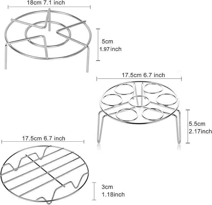 Konrisa Stainless Steel Steam Rack for Instant Pot Cooking Trivet Rack Holder Egg Steamer Basket Trivet Food Stand Air Fryer Rack for Pressure Cooker, Set of 3