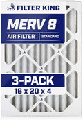 Filter King 16x20x4 Air Filter | 3-PACK | MERV 8 HVAC Pleated A/C Furnace Filters | MADE IN USA | Actual Size: 15.5 x 19.5 x 3.75"