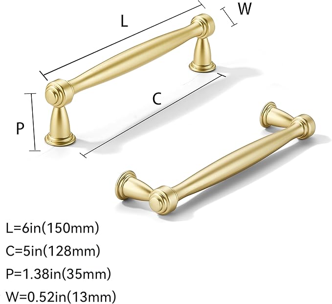 khtumeware 10 Pack 5 Inch(128mm) Brushed Gold Cabinet Pulls Matte Gold Kitchen Cabinet Handles Kitchen Cabinet Hardware for Cupboard Drawer Handles Dresser Pulls