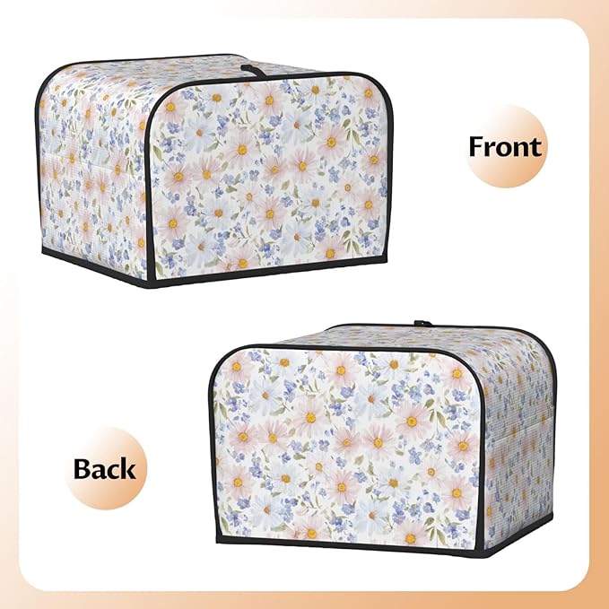4 Slice Toaster Cover for Kitchen Flower Pastel Floral Waterproof and Dustproof Toaster Dust Cover with Side Pockets Decorative Universal Cover for Wide Slot Toasters and Small Appliances