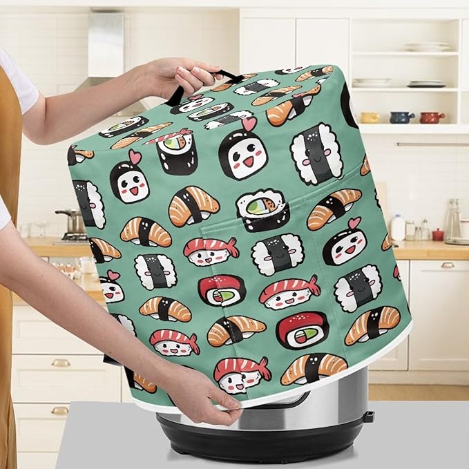 6 Quart Pressure Cooker Small Appliance Covers, Washable Dust Cover for Air Fryer Rice Cooker Kitchen Appliance Accessories with Storage Pockets, Sushi Print