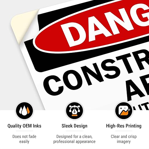 Danger Construction Area Sign, Authorized Personnel Only Sign, 10x7 Inches, 4 Mil Vinyl Decal Stickers Weather Resistant, Made in USA
