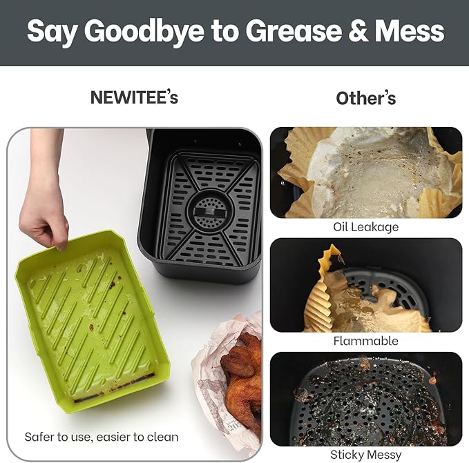 Air Fryer Silicone Liners 10QT For Ninja DZ550/DZ401, 2 Pack BPA Free Platinum Silicone Air Fryer Basket Liner with Handle, Rectangle Dual Basket Air Liners, Upgraded