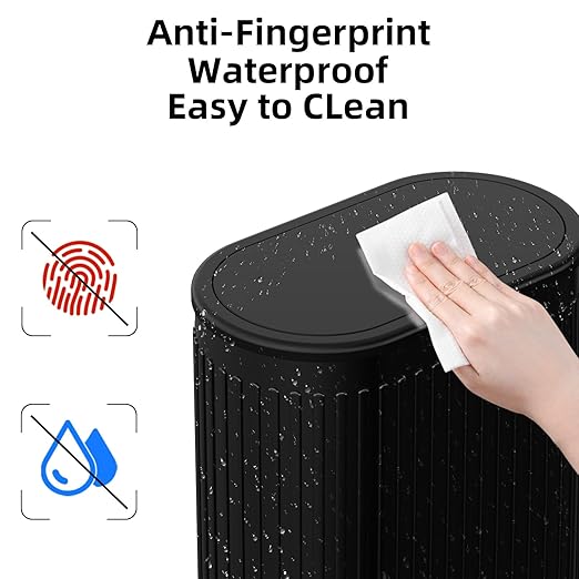 1.8 Gallons Small Stainless Steel Trash Can with Press Type Lid, Slim Bathroom Garbage Bin, Removable Liner Bucket, Dog Proof Narrow Wastebasket with Pop-Up Lid for Bedroom,Toilet (Matt Black)
