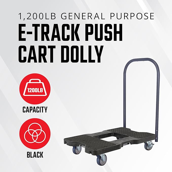 SNAP-LOC, 4 Wheel Dolly, 1,200 lb Professional E Track Push Cart Dolly, Heavy Duty Furniture Moving Cart, Modular Cargo Platform, Made in USA, Black