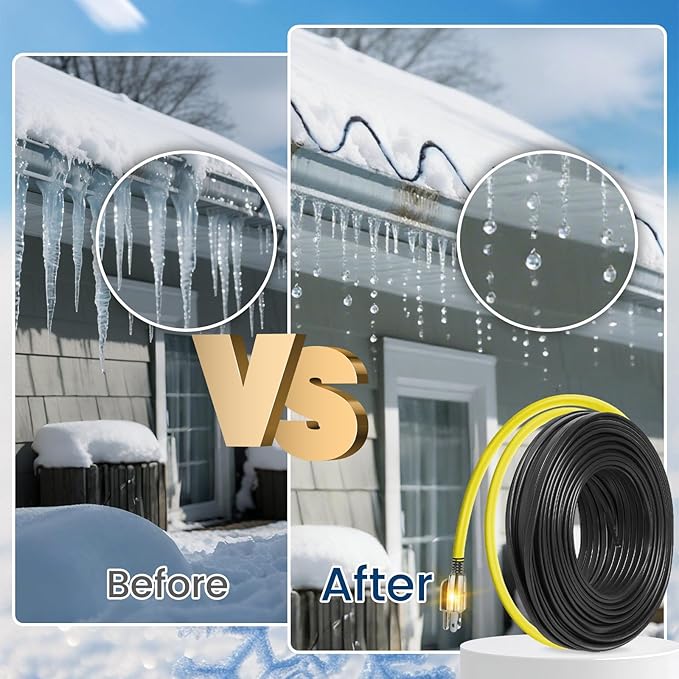 75 FT Heat Tape for Roof and Gutters, YeloDeer Gutter Heater Cable Heat Trace Cable for Snow De-Icing Ice Dam & Pipe Freeze Protection 7W/FT 120V