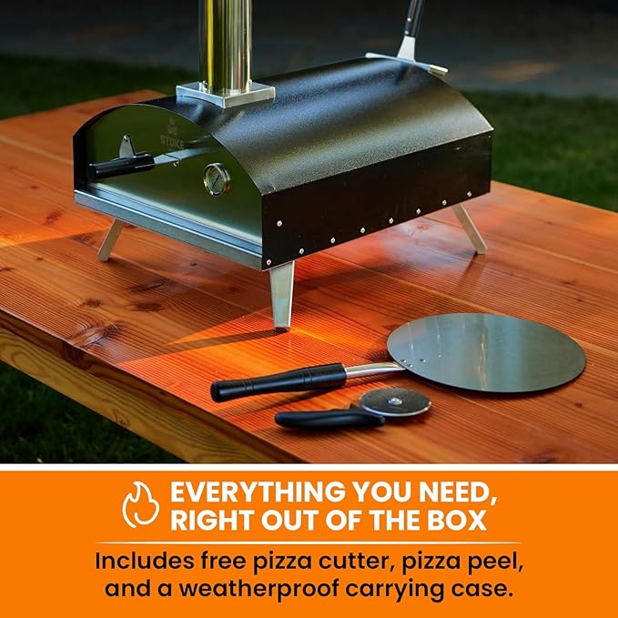 Stoke 13 Inch Outdoor Pizza Oven – Wood Pellet Portable Pizza Oven for Backyard, Camping, or Tailgating – Stainless Steel Oven with Pizza Stone & Accessories