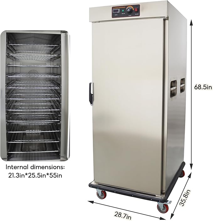 TECHTONGDA Commercial Heated Holding and Proofing Cabinet Mobile Food Warmer Catering Case Stainless Steel 11 Layers 86-185℉ 220V