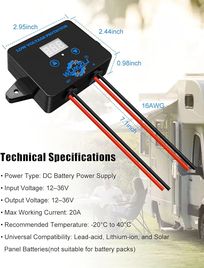 12V-36V DC Digital Low Voltage Protection Module with Display, Over Discharge Cut-Off Switch for Battery Protection Voltage Monitoring and Disconnect