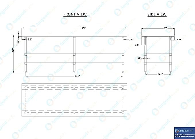 AmGood Stainless Steel Work Table with 2 Shelves | NSF | Metal Utility Table (96" Long x 30" Deep)