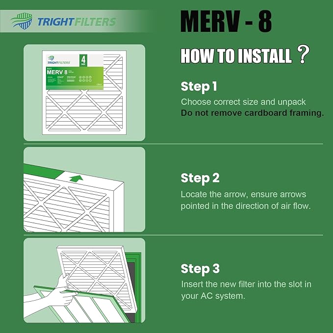 14x14x1 Air Filter 4 Pack, MERV 8 Pleated Dust Defense Air Filters Replacement Air Conditioner HVAC AC Furnace Filter, Durable and Lightweight