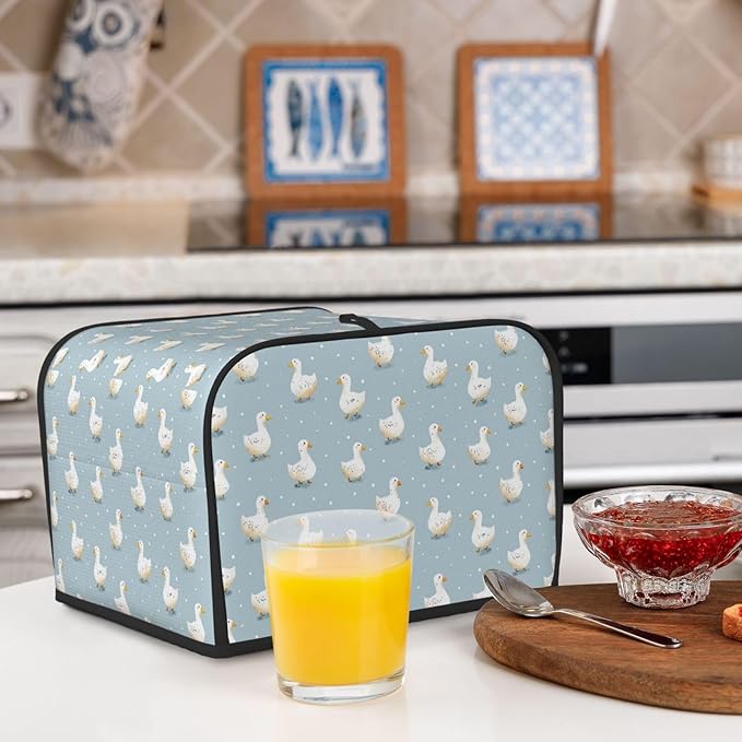 4 Slice Toaster Cover for Kitchen Geese Pattern Pastel Waterproof and Dustproof Toaster Dust Cover with Side Pockets Decorative Universal Cover for Wide Slot Toasters and Small Appliances
