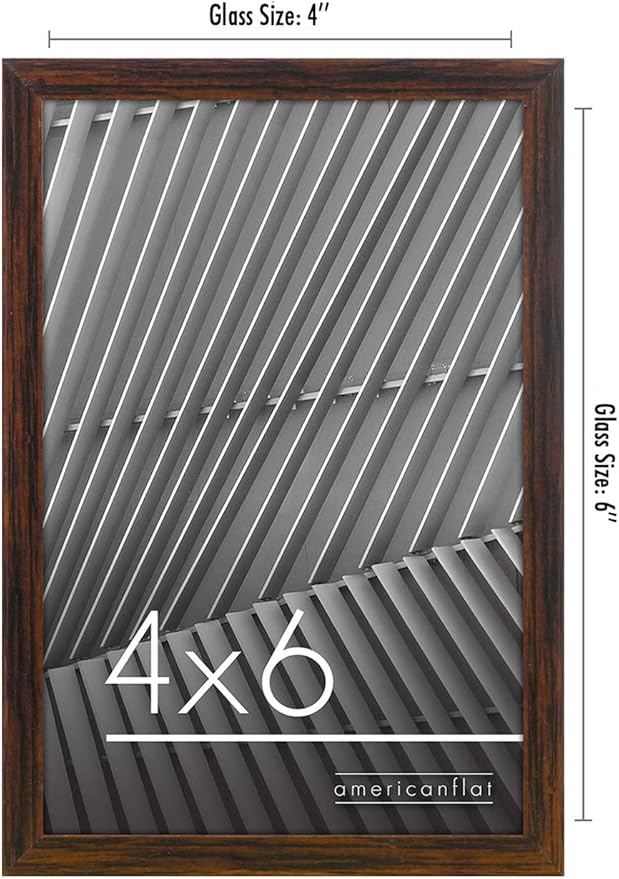 Americanflat 4x6 Picture Frame with Shatter-Resistant Glass - Streamline Collection - Thin Border Photo Frame for Tabletop and Wall Display - Hanging Hardware and Easel Stand Included - Walnut