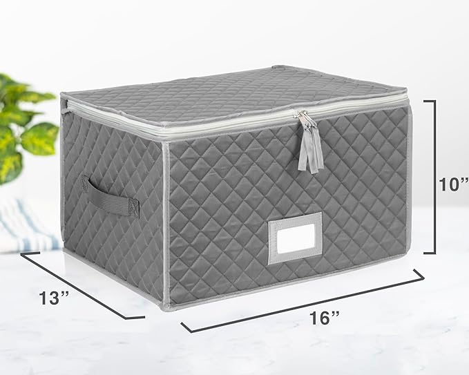 Stack Store Plus More Stemware Storage Case - Holds 12 Wine Glasses or Crystal Glassware with Label Holders and Fully Padded Inside - 16" x 13" x 10"H - Gray - Hard Sides and Stackable