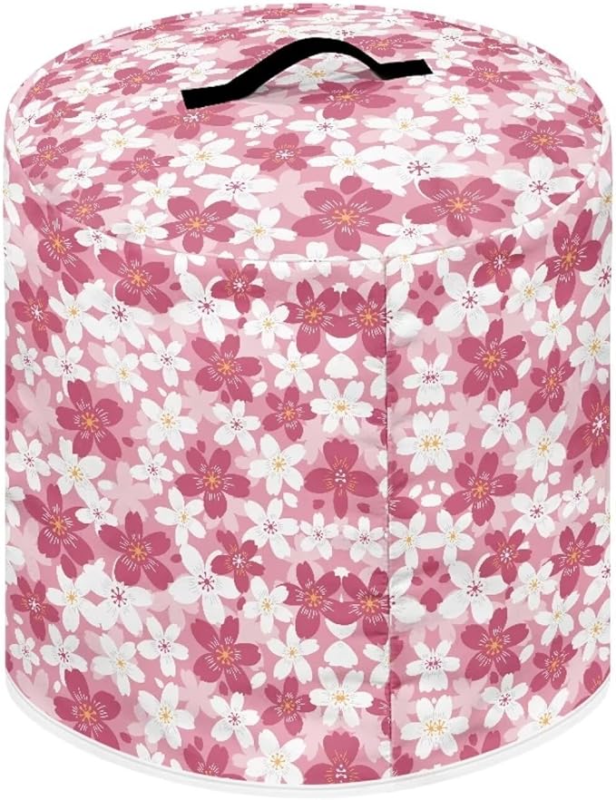TODIYADDU Pink Cherry Blossoms Pressure Cooker Cover with Handle and Storage Pocket for Extra Accessories Portable Kitchen Small Appliance Dust Cover Protective Case