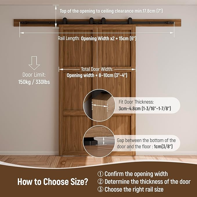 CCJH 9FT Sliding Barn Door Hardware Kit, Heavy Duty, Smoothly and Silently, Easy to Install, Fit 27" Width Double Door Panel, T-Shaped Style Black