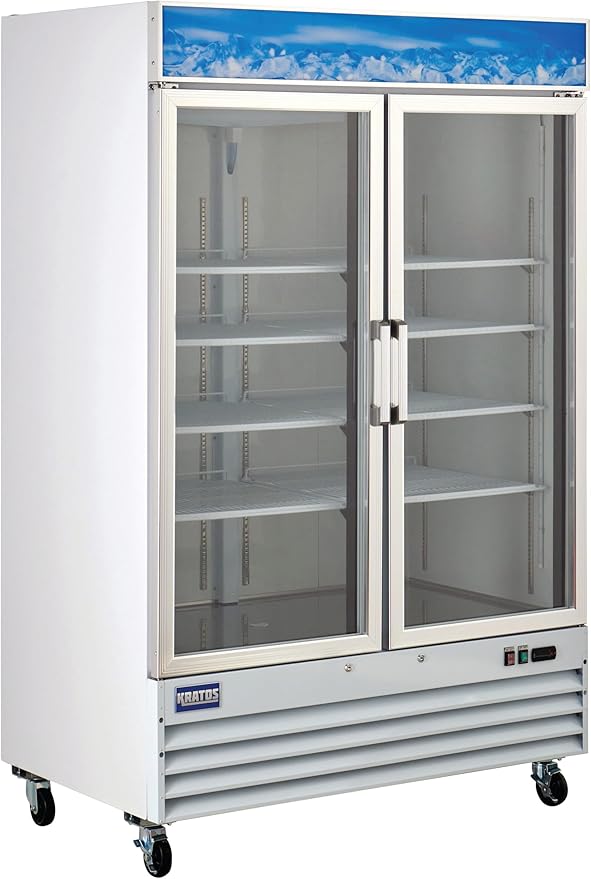 Kratos Commercial Two Door Merchandising Refrigerator, Two Swing Door Mobile White Display Refrigerator for Shops and C Stores, 53" Wide, LED Lighting, 115V (67K-207)