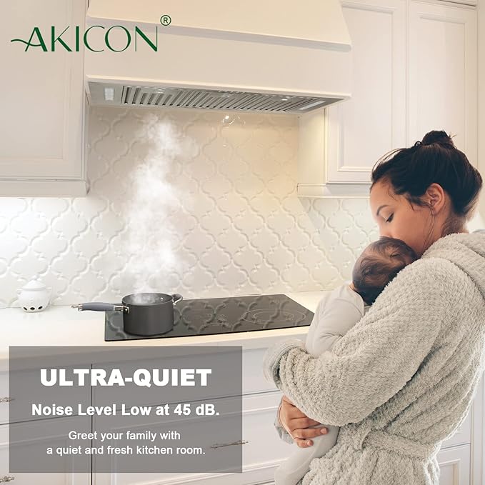 Range Hood Insert/Built-in 36 inch,Ultra Quiet Powerful Vent Hood with LED Lights, 3 Speeds 600 CFM, Stainless Steel - Akicon