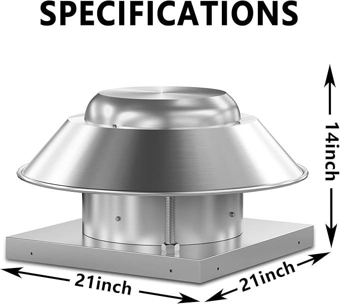 Direct Drive Axial Downblast Exhaust Fan Roof Exhaust Fan -21" Fan Base, 1/6 HP 115 Volt Single Phase Motor 1160 CFM