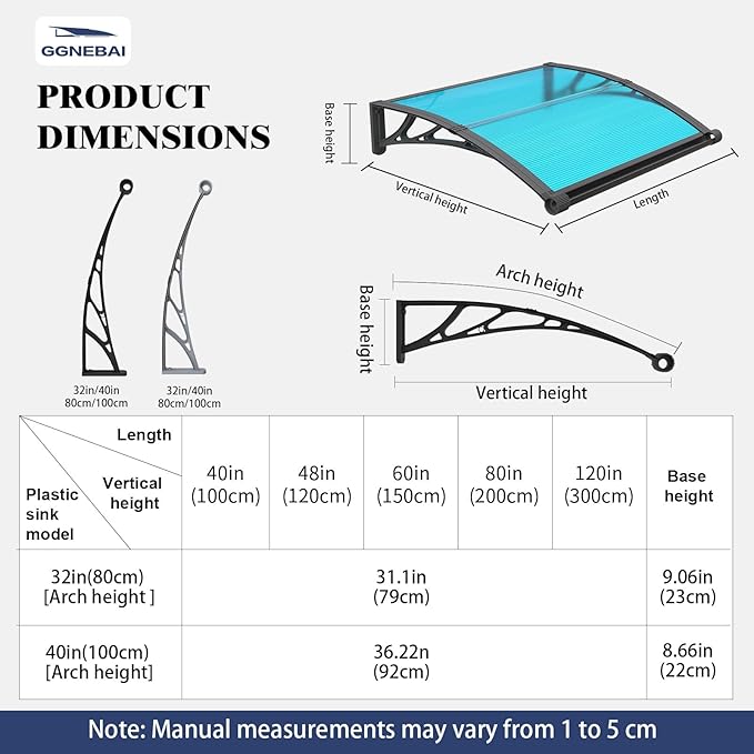 Awning for Door Entrance with Drainage Sink,40x80 Inch Awnings for Doors,Window Canopy Exterior with Plastic Steel Bracket,Polycarbonate Cover,UV,Rain,Snow Protection for House,Porch,Patio,Deck