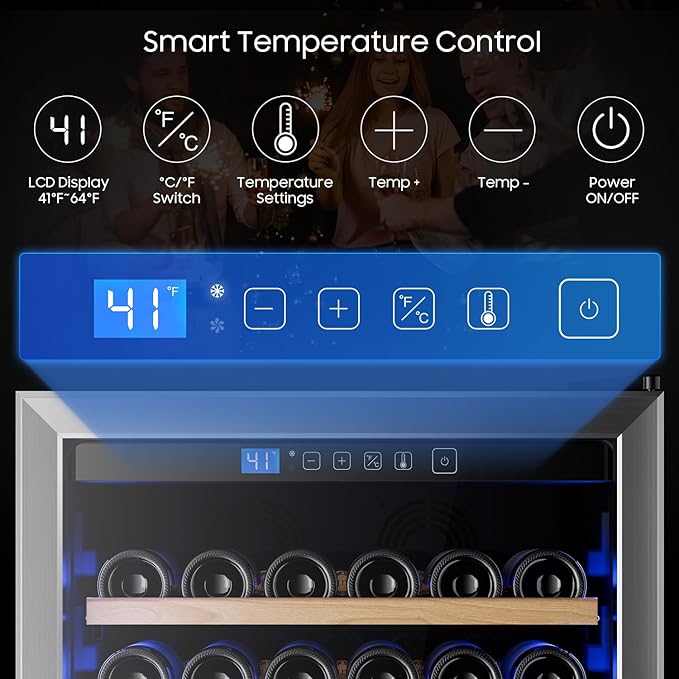 24 Inch Wine Cooler, Wine fridge Freestanding or Built-In with Door Lock, Suitable for Mixed 158 Bottles Sizes, Low Noise Operation (14.4cu.ft)
