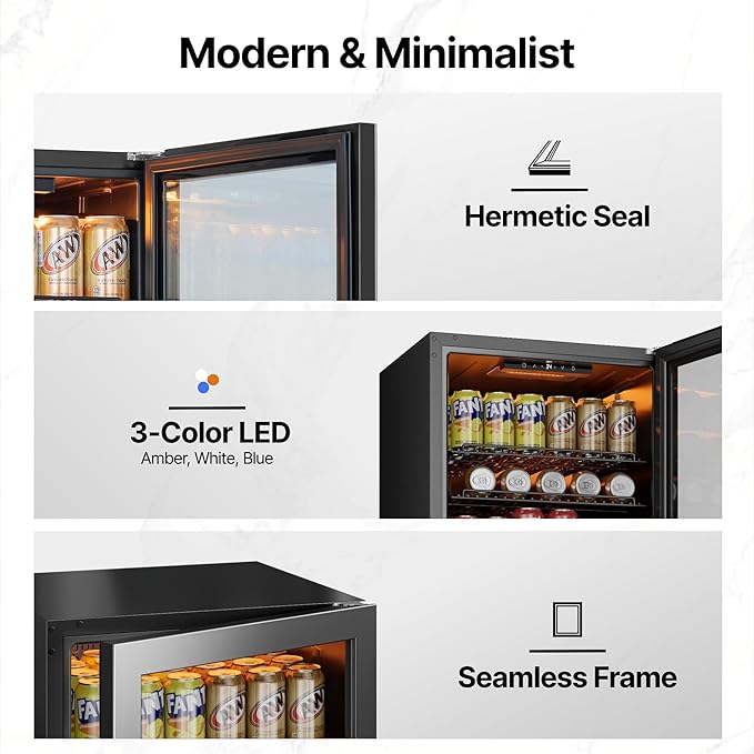 Ca'Lefort 130 Cans Beverage Cooler Mini Fridge, Beverage Refrigerator with Reversible Glass Door, Adjustable Shelves for Soda, Beer & Wine, Digital Temperature Control for Home, Office, Bar or Dorm