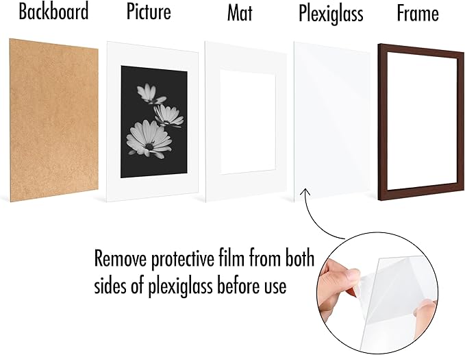 Americanflat 11x14 Picture Frame with Polished Plexiglass - Set of 5 - Use as 8x10 Frame with Mat or Display 11x14 Photo Without Mat - Galleria Collection - Picture Frames for Wall Display - Mahogany