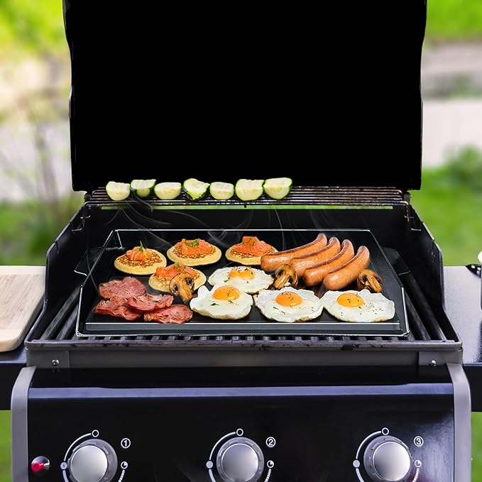 Universal Cast Iron Griddle 17" X 13",Stove Top Griddle for Gas Grills,Fire Pits,And Ovens,Nonstick Coating Teppanyaki Grill Pan for Stove Top With Extra High Sidewalls for Outdoor Cooking