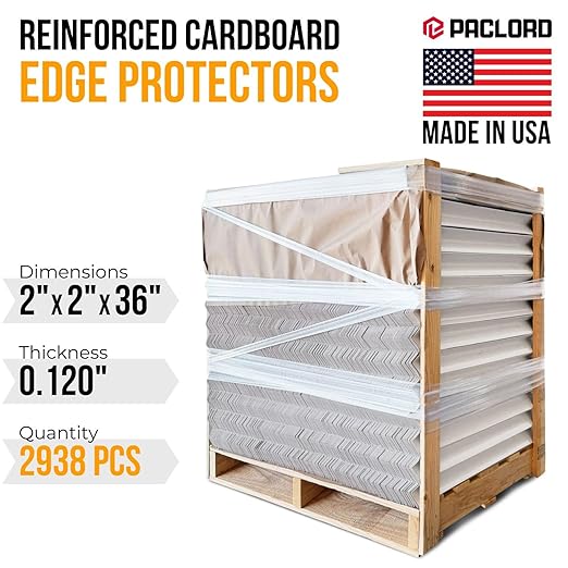 36" x 2" x 2" Reinforced Cardboard Edge Protectors, White (Pallet of 2938) – 0.12" Thick Medium-Duty Cardboard Corner Protectors for Shipping – American Quality V-Board Pallet Edge Guard
