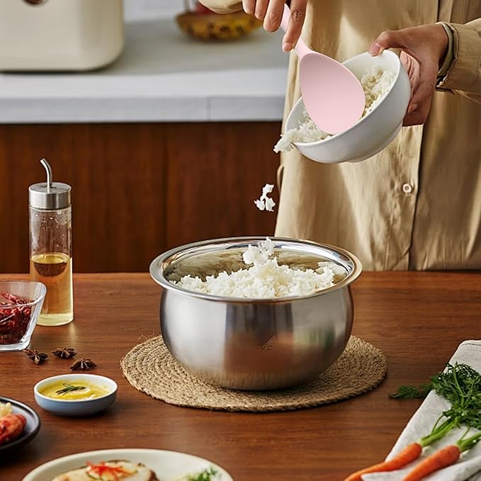 2PCS 8.8 Inch Silicone Rice Paddle Spoon, Pink Non Stick Rice Spatula, Heat Resistant Rice Cooker Spoon for Rice, Salads, Mashed Potato