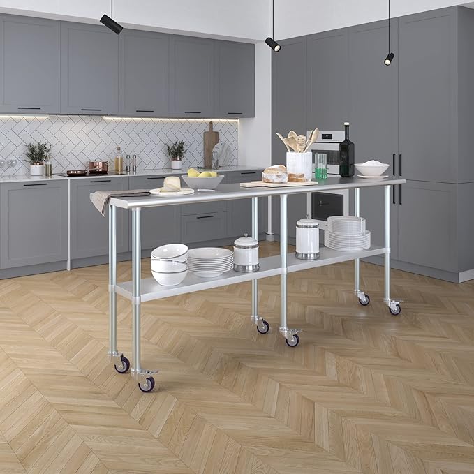 AmGood 84" Long x 18" Deep Stainless Steel Table with Casters