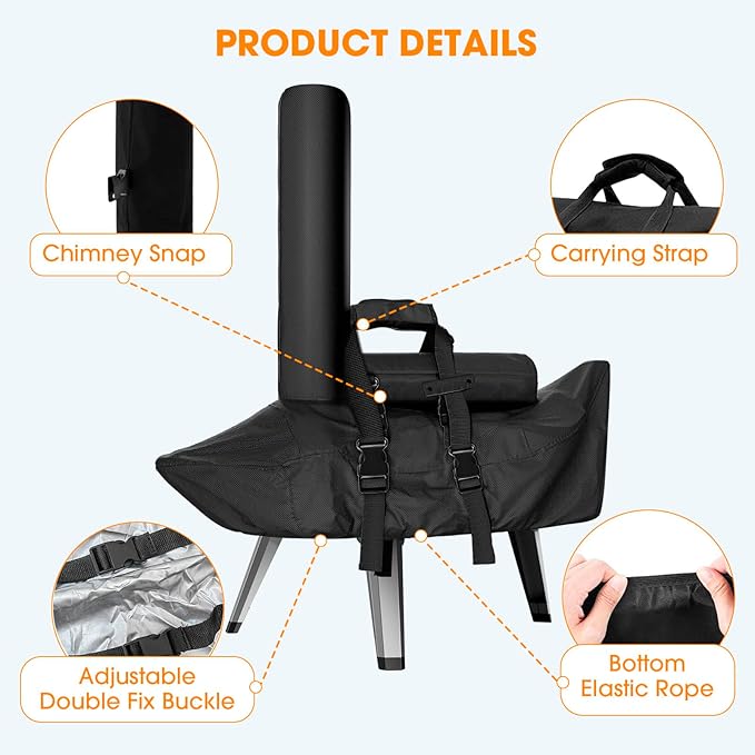 Carry Cover for Ooni Karu 12, Waterproof Pizza Oven Grill Cover with Chimney Bag for Outdoor, Heavy Duty Portable Outside Dust Pizza Oven Accessories with Adjustable Straps Easy to Clean, Black