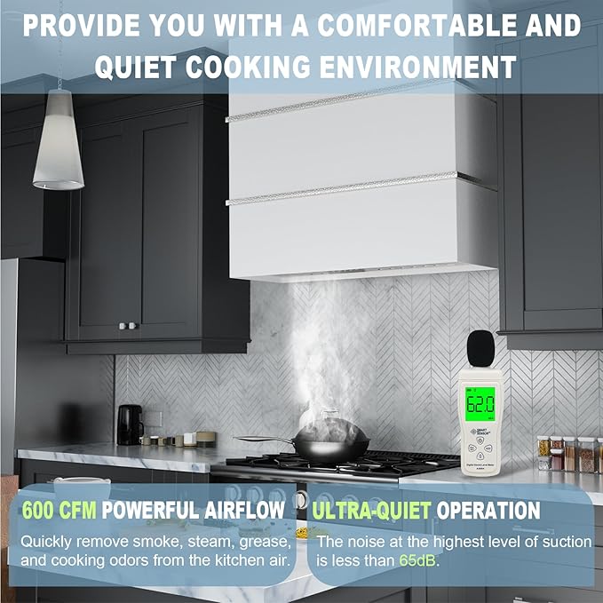 Akicon Range Hood 30 Inch, Stainless Steel Ducted Kitchen Hood with Powerful Motor, Wall Mount Modern Box, 30W X 30H X 14D Inch, AK-HS30HA-SWN (30 Inch, Signal White with Nickel)