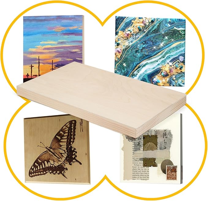 Falling in Art 2 Pack Unfinished Wooden Canvas Panels, 12x24 Gallery Birch Wood Panels Kit, 1 1/2" Deep Art Cradle Boards for Acrylic Painting, Pouring and Burning