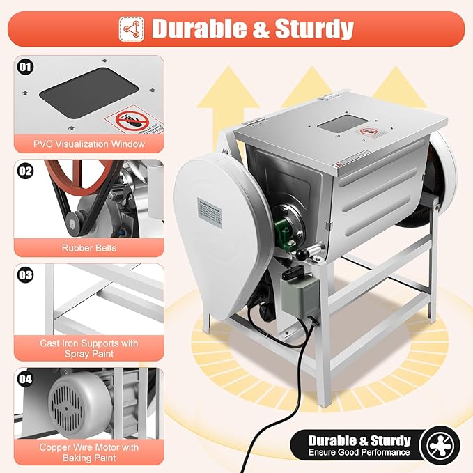 Stand Mixer, 30QT Large Capacity Commercial Dough Mixer, 1500W Electric Dough Mixing Machine with 1400RPM High Speed Motor, Heavy Duty Stainless Steel Flour Mixing Machine for Bakery Restaurant
