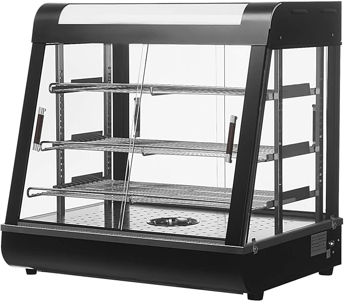 27 inch Food Display Warmer Case,3-Tier Countertop Food Warmer Display, Glass Showcase, with Removable Shelves,LED Lighting Pastry for Catering Pizza Buffet Restaurant
