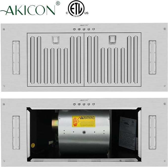 Akicon Range Hood Insert/Built-in 30 inch, Ultra Quiet Powerful Vent Hood with LED Lights, 3 Speeds 600 CFM, Stainless Steel