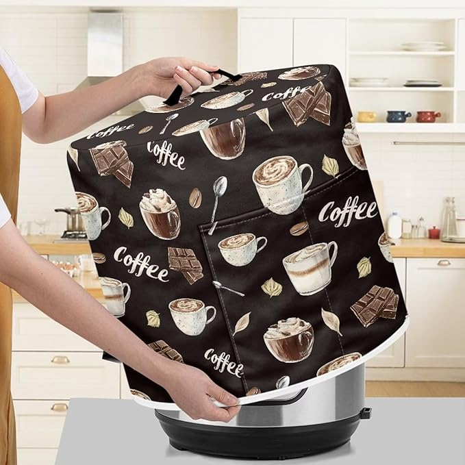 Chocolate Latte 8 Quart Pressure Cooker Dust Cover with Top Handle and Storage Pocket Kitchen Appliance Decor Air Fryer Rice Cooker Covers Machine Washable