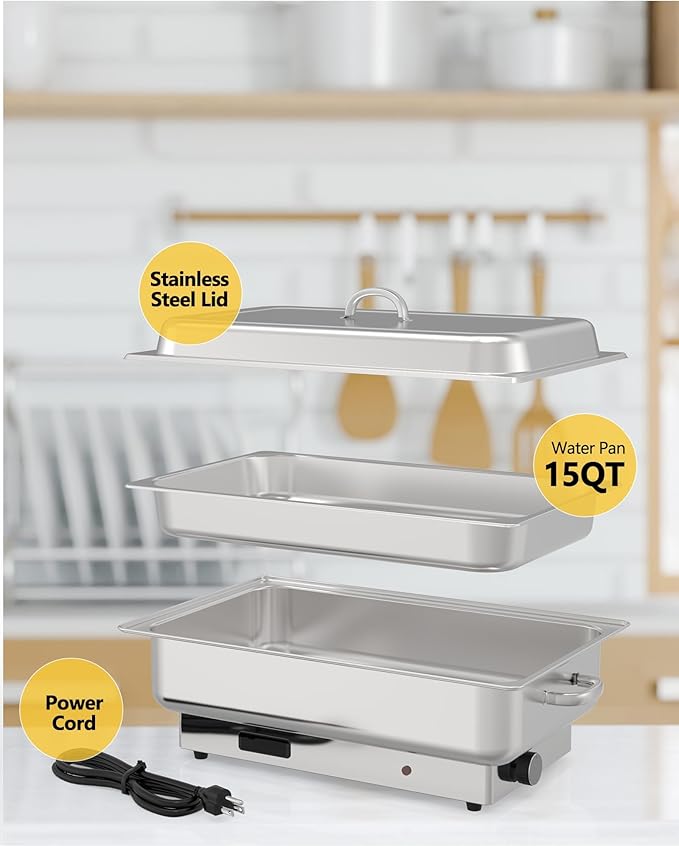 Electric Chafing Dish Buffet Set, 2 x 4.5 QT Half-Size Buffet Servers and Warmers Stainless Steel Chafing Dish, Commercial Food Warmer with Temperature Control Display for Parties, Catering, Festival