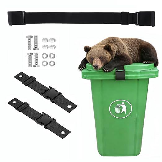 Trash Can Locks for Animals, Easy to Install, Long Lasting Bear Proof Trash Can Lock for Outdoor, Heavy Duty Raccoon Proof Garbage Lid Straps,Adjustable Heavy Duty Security Strap, 3PCS