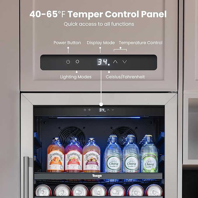 Beverage Refrigerator 24 inch - 238 Cans Capacity Beverage Cooler, Upgraded Beverage Refrigerator Freestanding or Built-In, Drink Cooler for Soda, Water, Beer or Wine - For Kitchen, Bar or Office